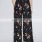 Chic ropa mujer floral wide legs shape print black dressy pants outfits