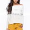 china OEM women clothes sexy white off the shoulder split sides cozy knit sweater