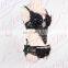 Aidocrystal handmade sexy club dance rave custom stylish black feather crystal party wear lace bra set for ladies