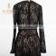 Newest Fashion Lace Black Long Sleeves Theath Evening Dresses 2016 Key Hole Front Side Split Sexy Prom Dresses
