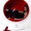 Eero Saarinen Style Egg Pod Chair Retro Funky White Shell Red Fabric Interior