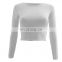 New Style Ladies Round Neck Long Sleeve Crop Top T Shirt Tops Women