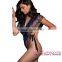 Navy Blue Ribbon Eyelash Chiffon Teddy Bodystocking Sexy Lingerie