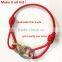 handmade red wax cotton string bracelet with copper rings closure for young ladies