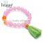 2016 Fashion Chinese light pink crystal tassel elastic bracelet jewelry set