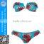 Flower printed V nack bandeau frill bikini strapless swimwear