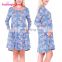 2017 Hot Sale Blue Print Women Party Long Sleeve Knee Length Evening Gown Dress
