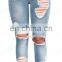 Fashion Ripped Hole Jeans Women High Waist Skinny Pencil Blue Denim Pants Girl Women Washed Jeans All Season