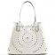 LASER-CUT PATTERN SAFFIANO TOTE SHOULDER BAG