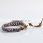 Newest popular white &blue stone leather bracelet woven lap 6 mm wear bracelet all hand needle for women chain bracelet