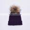 High quality wool knitted beanie hat with big raccoon fur ball on top for ladies KZ160075