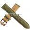 Army Green Canvas Stitched Genuine Leather 15mm Watch Band