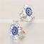 Lovans Branded Stud Blue Enamel Flower Shaped 925 Silver Earrings For Women