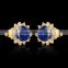 Sapphire cubic zircon bridal jewelry stud 18k yellow gold plated earring for anniversary