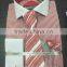 Stock USA Men Oxford Stripes Dress Shirt with Tie/Hankie/Cufflinks