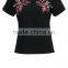 MGOO 2017 Summer Latest Design Women Short Sleeve T-Shirts Black T Shirt Embroidered With Flora