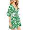 Green leaves and flowers Sublimation print new fashion ladies deep-V sexy summer casual dresses for fat ladies