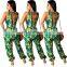 Ladies green leaf and  floria printing jumpsuit for summer 2020