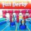 Outdoor movable inflatable ride playground, 3 horses fun derby family race ride facilities