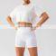 Sexy Workout Gym Fitness Wear 5 Piece Active One Shoulder Bra V Cut Cross Waist Shorts Leggings Crop Top Yoga Suit Set For Women
