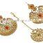 Indian Gorgeous Antique Gold Plated Earrings With Tikka Set For Girls & Women