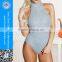 Newest high-necked knit one piece cotton sexy swimwear 2016 for mature women
