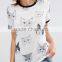 Wholesale China fashion design cheap 100% polyester t shirt for women with cat print