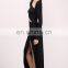 Elegant Plain Long Sleeve Shift Maxi Dress with Front Slit and Cut Outs