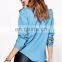 High Fashion 2017 Ruffle Detail Denim Shirt Women