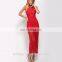 Sleeveless mesh stripe detial red net designer boutique dresses