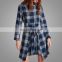 Fashion Navy Plaid Dress For Girls Long Sleeves Blouse Dress Different Colors Available