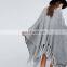 Chunky Knit Shawl Cardigan Sweater Open Front Poncho and Shawl with Fringed Hem