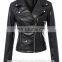 2017 Latest Fashion Women Coat Solid Zipper Faux Collar PU Biker Leather Jackets