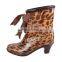100% PVC fashion woman leopard print rain boots with ribbon