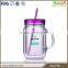 Christmas custom clear plastic mason jar with handle