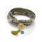 Wholesale Multi Layer Gray Green Snake Leather Bracelet Fashion Charm Tassel Leather Bangle With Magnetic Clasp