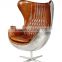 modern egg shaped ajustable swivel leisure chair with real fur leather