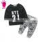 Wholesale 2 pcs boy set in children clothes,black long sleeveless shirt and pants boys sets
