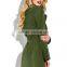 Army green open front self belted below knee lady's winter trench coat