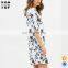 2017Autumn european fashion woman clothes knee length print dresses for ladies