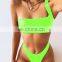 One Shoulder Bikini Shiny PU Leather Swimsuit Women Neon Swimwear Brazilian Biquini High Cut Sexy Bathing Suit Bikini Women