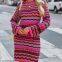 SW13 Women's Hollow-out Long Sleeve Sweater Dress High Neck Slim Fit Rainbow Knitted Midi Dress