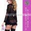 Women's Eyelash Lace Robe Sheer Mesh Kimono Sleepwear Matching G-string