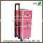 hot sale large pink beauty professional aluminum cosmetic case makeup trolley case