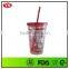 Christmas Gifts 12oz/350 ml Double Wall Wholesale Plastic Bottles With Straw