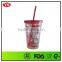 Christmas gifts 12oz/350 ml double wall wholesale plastic bottles with straw