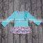 Cheap wholesale little girls long sleeve t-shirt blue color with flower ruffles boutique outfits fall spring basic tops tees new