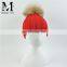 Wholesale New Fashion Hat With Raccoon Fur Ball Hand Knitted Baby Hat