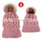 Child Winter hat Mother Baby Daughter Son Warm Knit Hat Crochet Family Matching Beanie Ski Cap with Faux Fur Pompom