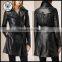 Women Winter Long Black Motorcycle Leather Jacket